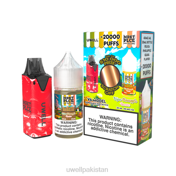 UWELL E Cigarette - UWELL V6 ڈسپوزایبل ڈیوائس + ڈیڈیز ویپر 30 ملی لیٹر جوس - کولیب بنڈل 6042207 clr: red/flv: فیجوا انناس امرود 48 ملی گرام