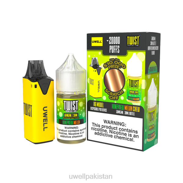 UWELL E Cigarette - UWELL V6 ڈسپوزایبل ڈیوائس + ڈیڈیز ویپر 30 ملی لیٹر جوس - کولیب بنڈل 6042217 clr: yellow/flv: honeydew melon chew 50mg