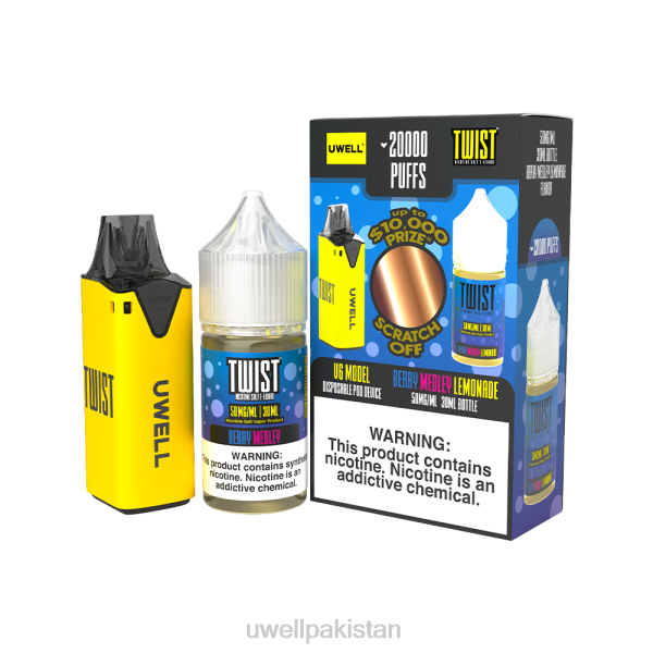 UWELL E Cigarette - UWELL V6 ڈسپوزایبل ڈیوائس + ڈیڈیز ویپر 30 ملی لیٹر جوس - کولیب بنڈل 6042217 clr: yellow/flv: honeydew melon chew 50mg