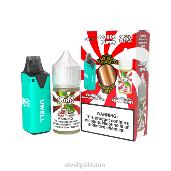 UWELL Pakistan - UWELL V6 ڈسپوزایبل ڈیوائس + ڈیڈیز ویپر 30 ملی لیٹر جوس - کولیب بنڈل 6042211 clr: cyan/flv: پیپرمنٹ 50mg