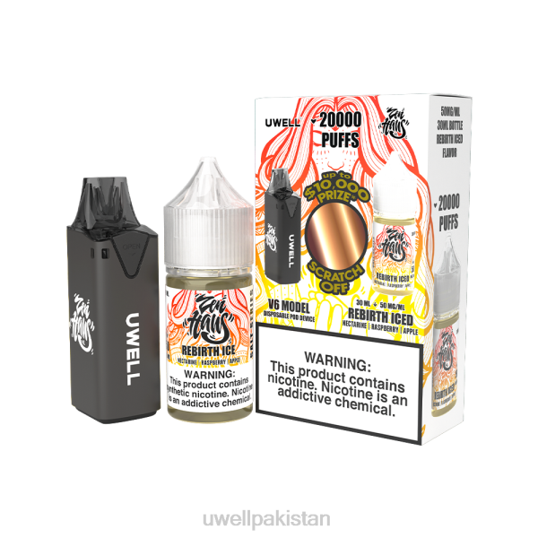 UWELL Pakistan - UWELL V6 ڈسپوزایبل ڈیوائس + ڈیڈیز ویپر 30 ملی لیٹر جوس - کولیب بنڈل 6042221 سی ایل آر: بلیک/ ایف ایل وی: ری برتھ آئسڈ 50 ملی گرام