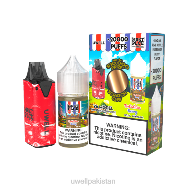 UWELL Vape Flavours - UWELL V6 ڈسپوزایبل ڈیوائس + ڈیڈیز ویپر 30 ملی لیٹر جوس - کولیب بنڈل 6042208 clr: red/flv: حرام بیری 48mg