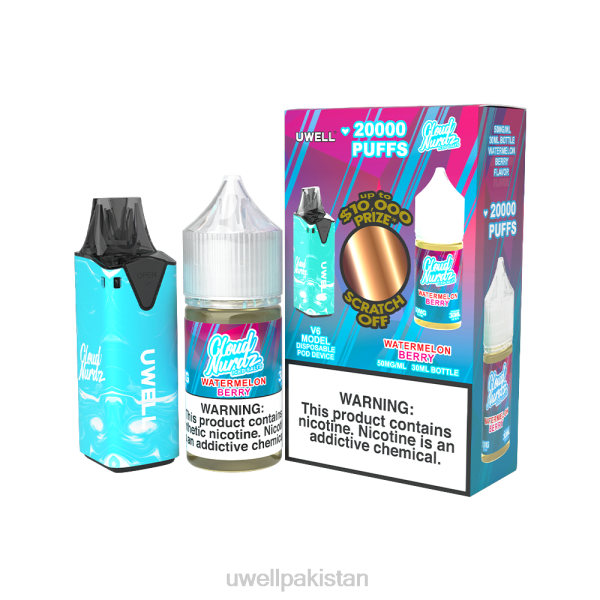 UWELL Vape Pakistan - UWELL V6 ڈسپوزایبل ڈیوائس + ڈیڈیز ویپر 30 ملی لیٹر جوس - کولیب بنڈل 6042206 clr: blue/flv: تربوز کی بیری آئسڈ 50 ملی گرام