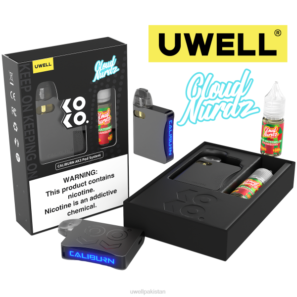 UWELL E Cigarette - UWELL CALIBURN AK3 kit + a3s 0.8ohm pods (x2) + والد کے بخارات 10ml نمکیات 50mg 6042247 crl: grey/flv: بلیو رسبری آڑو