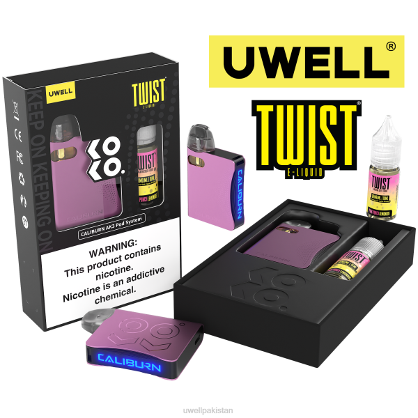 UWELL E Cigarette - UWELL CALIBURN AK3 kit + a3s 0.8ohm pods (x2) + والد کے بخارات 10ml نمکیات 50mg 6042247 crl: grey/flv: بلیو رسبری آڑو