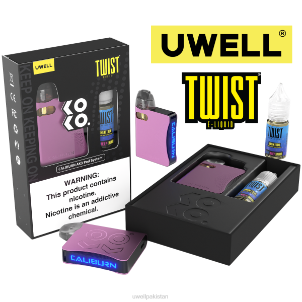 UWELL Vape Pakistan - UWELL CALIBURN AK3 kit + a3s 0.8ohm pods (x2) + والد کے بخارات 10ml نمکیات 50mg 6042246 crl: pink/flv: بیری میڈلی لیمونیڈ